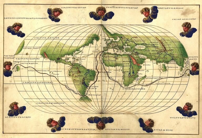 Mapa del siglo XVI que muestra el estrecho de Magallanes y la ruta de la expedición