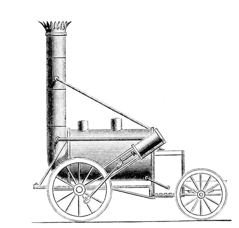 La locomotora Rocket de Stephenson, pionera del ferrocarril en la Revolución Industrial
