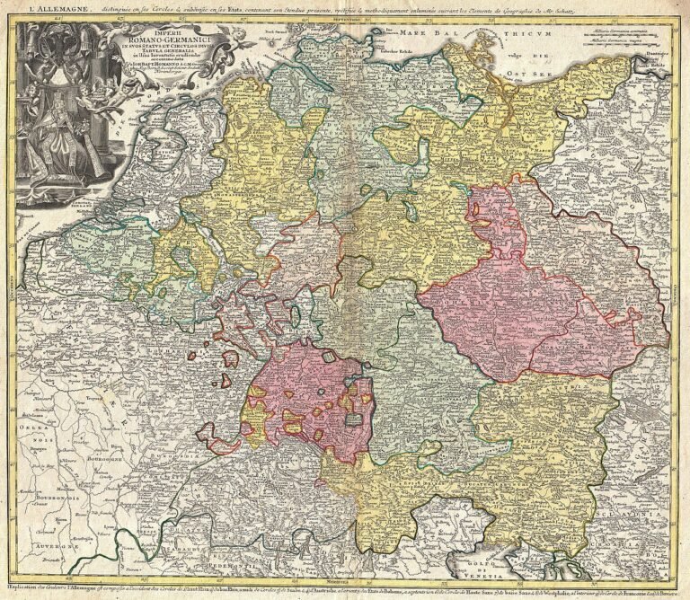 Mapa histórico del Sacro Imperio Romano Germánico dividido en cientos de estados