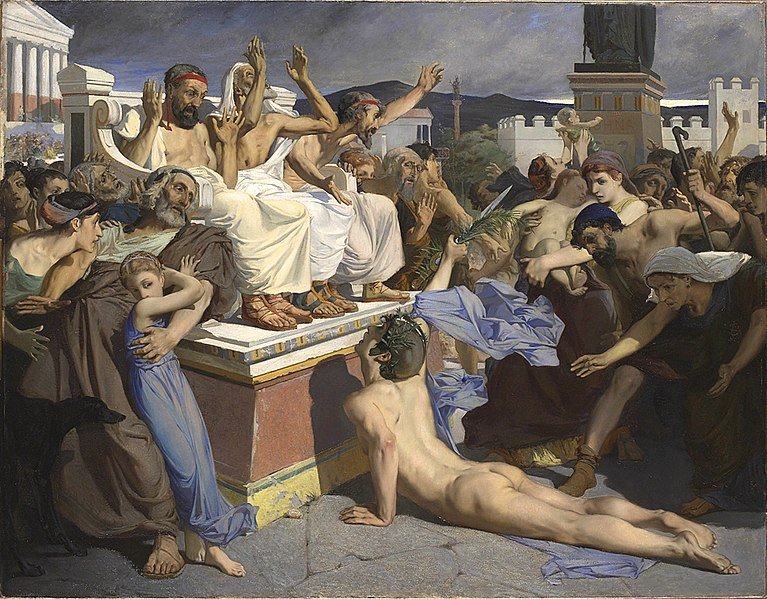 El soldado de Maratón anuncia la victoria, cuadro de Luc-Olivier Merson de 1869 que popularizó la leyenda del corredor muerto