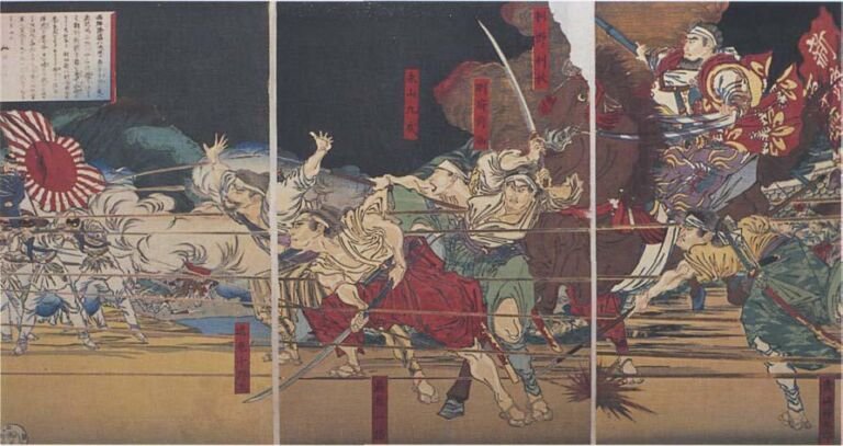 Grabado de la batalla de Shiroyama, el enfrentamiento final de la rebelión de Satsuma en septiembre de 1877