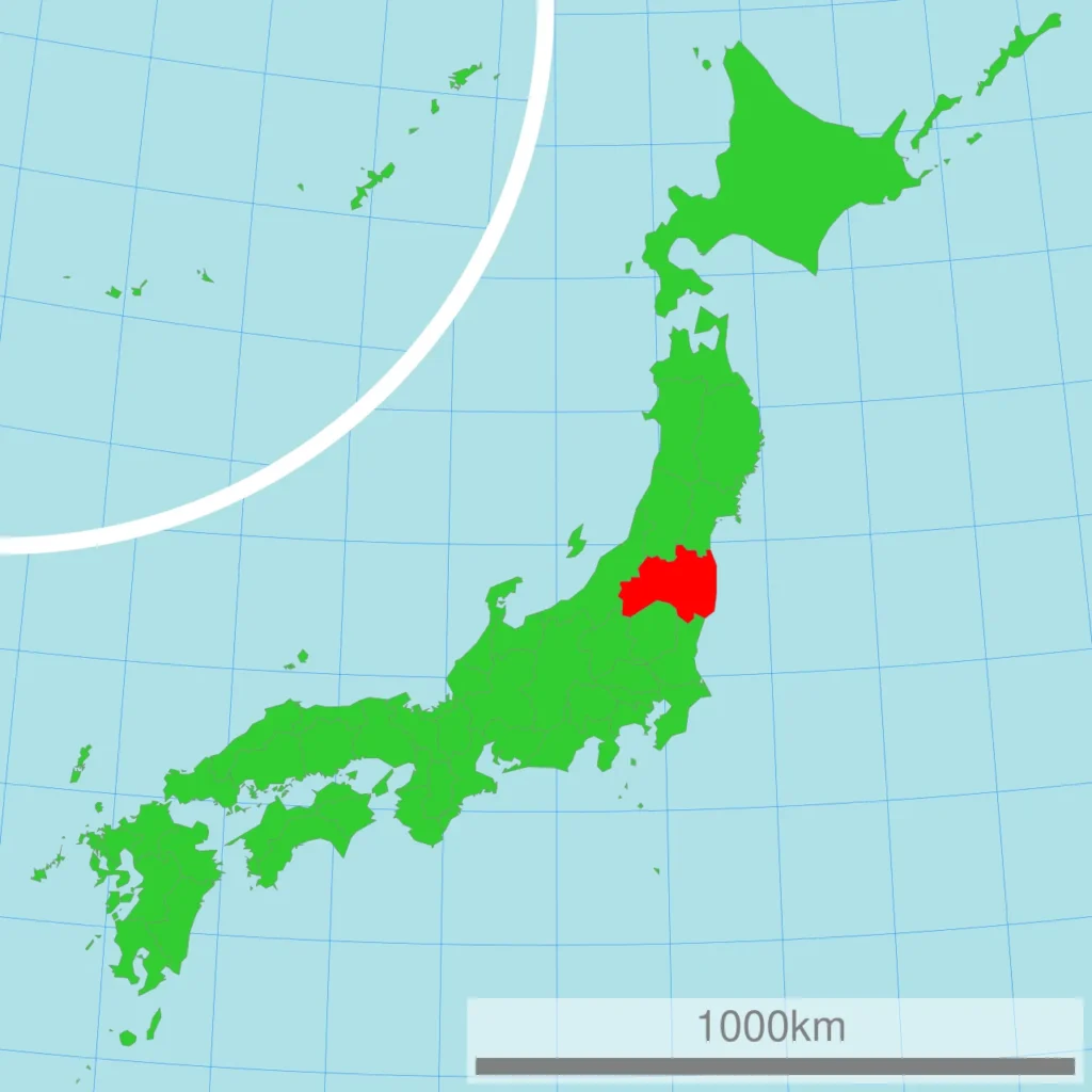 Mapa de Japón con la prefectura de Fukushima resaltada