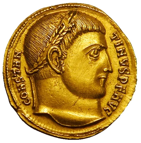 Sólido de oro del emperador romano Constantino I, acuñado hacia el año 316